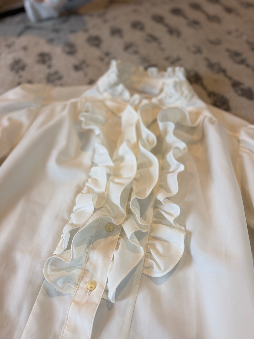 Women's Cream Ruffle-Front Button Blouse - Picture 5 of 10
